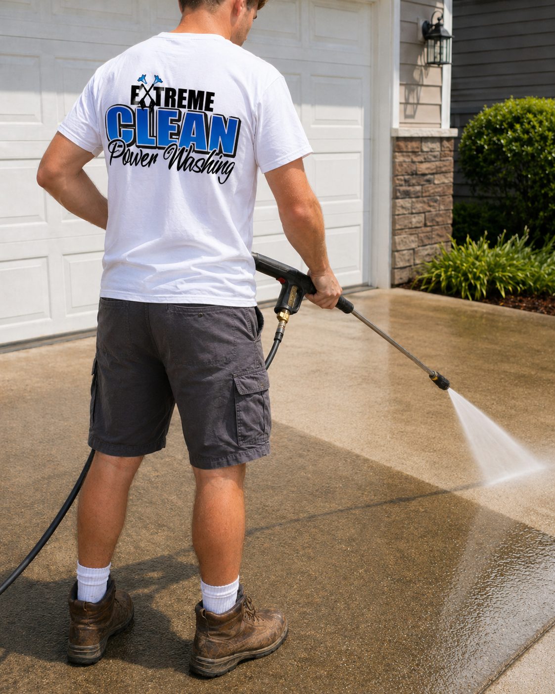 Concrete driveway cleaning result in Geauga County — Xtreme Clean Powerwashing before and after