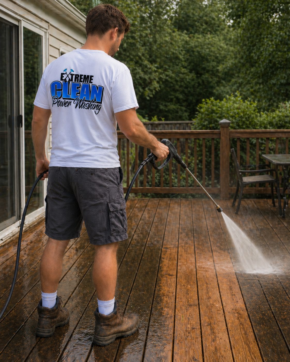 Deck cleaning result in Geauga County — Xtreme Clean Powerwashing wood deck before and after