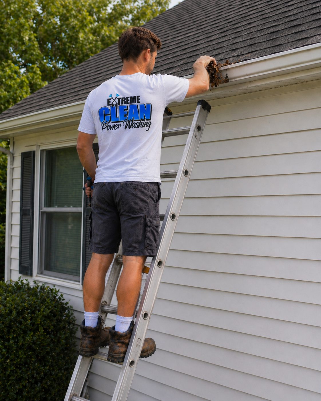 Gutter cleaning in Geauga County — Xtreme Clean Powerwashing full debris removal and downspout flush