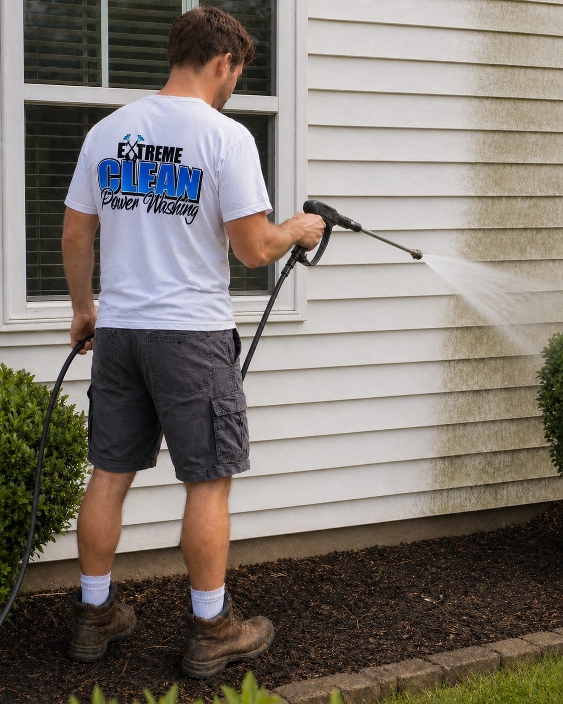 House siding before and after soft wash cleaning in Geauga County — Xtreme Clean Powerwashing